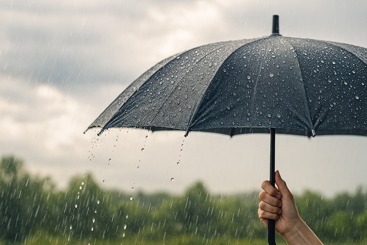 Umbrella in the rain to symbolize finding peace in the chaos